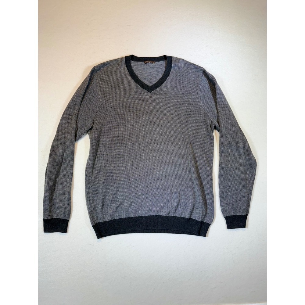 J. McLaughlin Mens V-Neck Sweater Gray Patterned Long Sleeve Casual